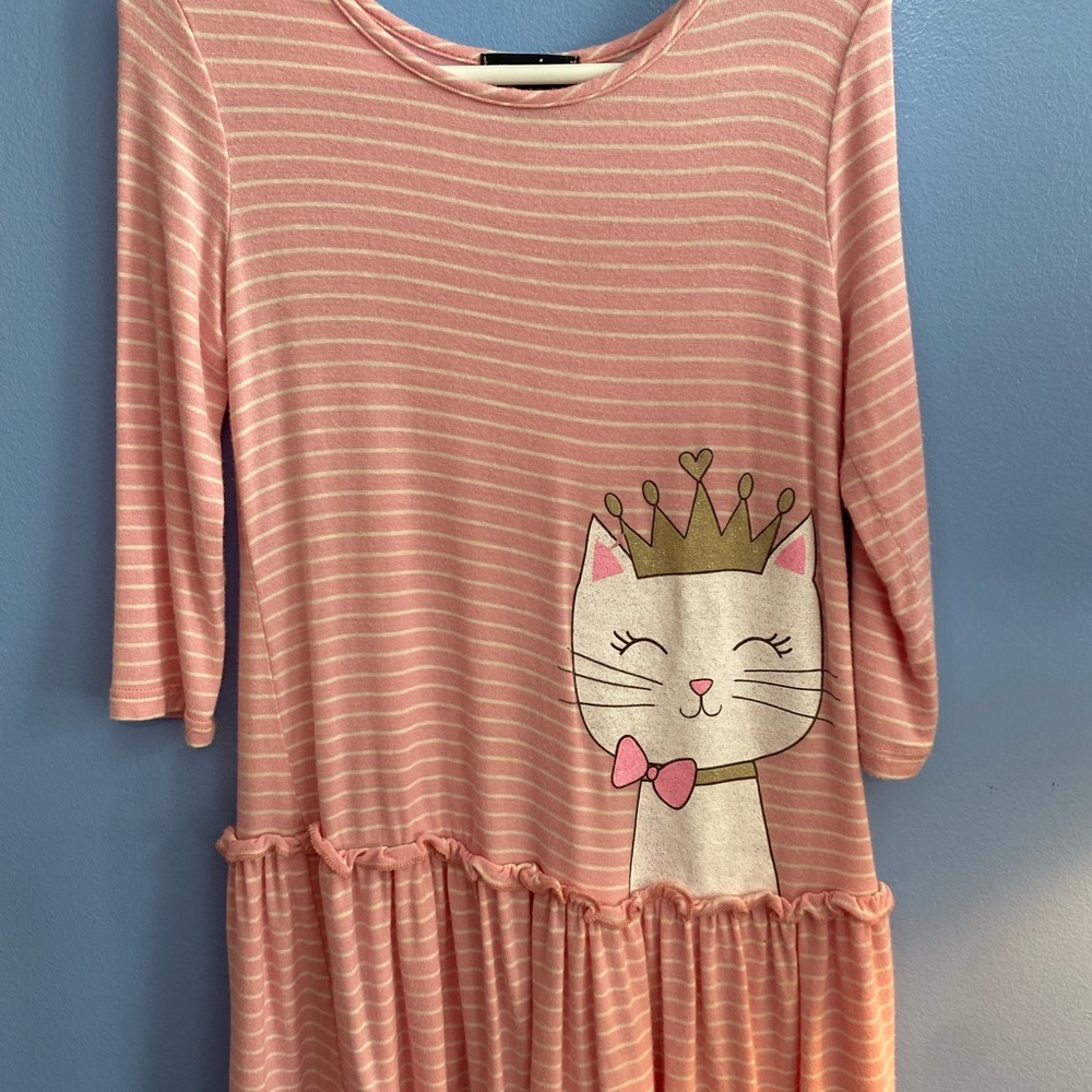 Girls 5T Zunie Dress. Pink W/White Stripes.